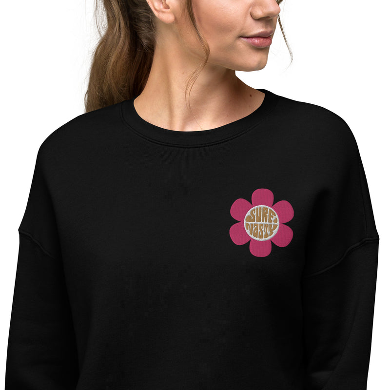 Surf Nasty Embroidered Flower Crop Sweater in Black