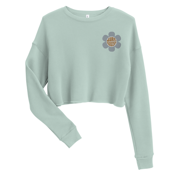 Surf Nasty Embroidered Flower Crop Sweater in Mint