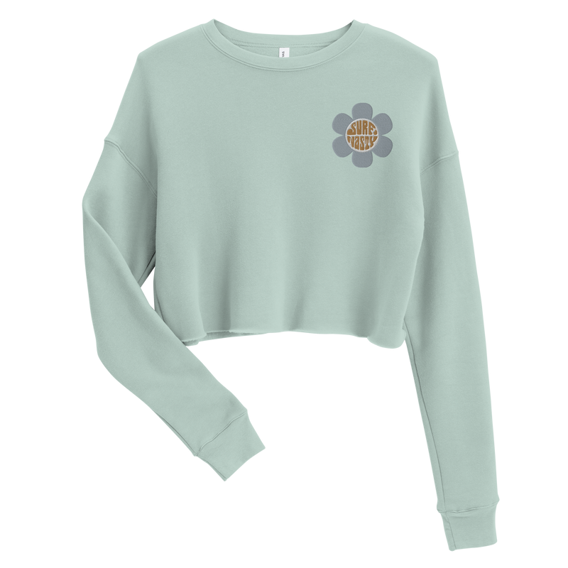 Surf Nasty Embroidered Flower Crop Sweater in Mint