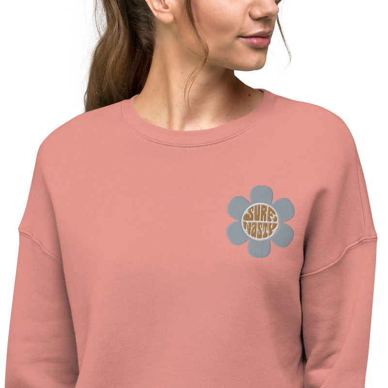 Surf Nasty Embroidered Flower Crop Sweater in Petal